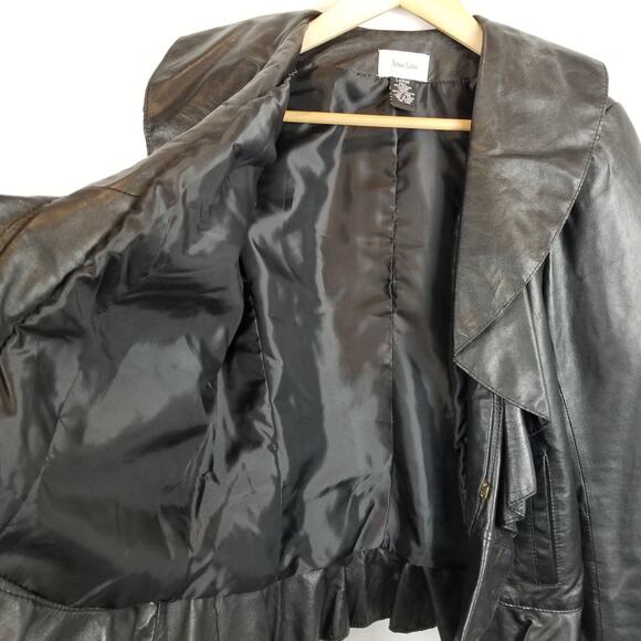 Neiman Marcus Women's Black Leather Ruffle Collar Jacket Size L Large - Picture 5 of 7